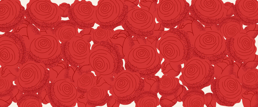Red rose background with stylized flowers and textured petals, decorative backdrop perfect for Valentines Day, Mothers Day, greeting cards, posters and romantic design projects