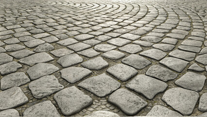 Stone pavement with abstract rounded pattern, a textured background showing rough surface