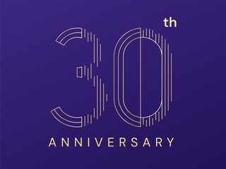 30th Anniversary luxury gold celebration with elegant lines pattern overlapping in Numbers Outline minimalist style logo typography vector illustration design concept, representing, invitation, card.