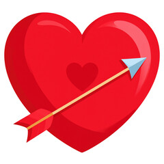 Cupid arrow through heart isolated on white background