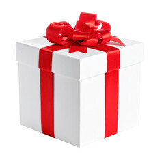 Gift box with red ribbon isolated on white background.