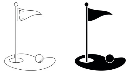 Outline Golf Flag Icon featuring a minimalist silhouette of a golf pin and flag © HeLLo WorLd