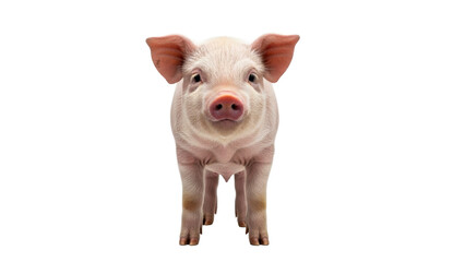 A curious and adorable young piglet standing and looking directly at the viewer, perfect for farming, livestock, or cute animalthemed commercial projects.