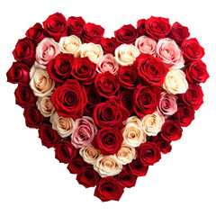 Heart made of roses isolated on white background.