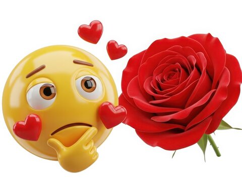 Emoji with hearts admiring a rose