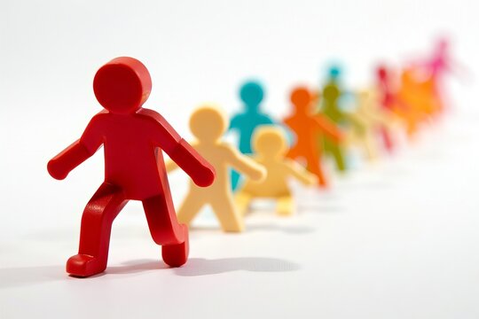 Red paragraph symbol leading smaller paragraph symbols in close-up photo on white background.