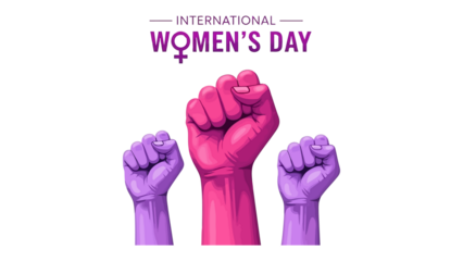 International Women's Day celebration with raised fists and female symbol