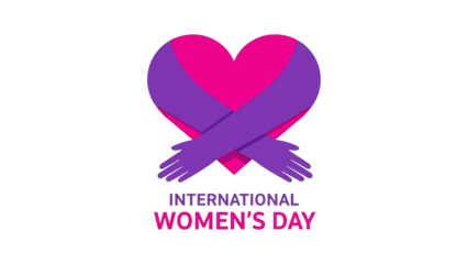 International Women's Day heart symbol with embracing arms, celebrating equality and empowerment