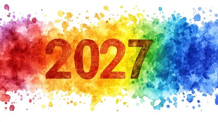 Vibrant Watercolor Design Celebrating the Year Two Thousand Twenty-Seven on White Background