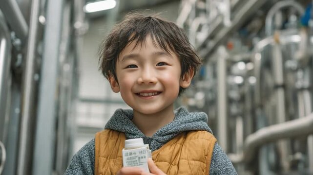 Curious Boy Learning about Milk Pasteurization with Parent