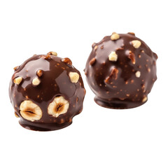 Delicious chocolate hazelnut truffles arranged in pair isolated on transparent background