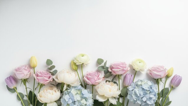 Elegant Floral Arrangement with Soft Pastel Blooms on a Light Background