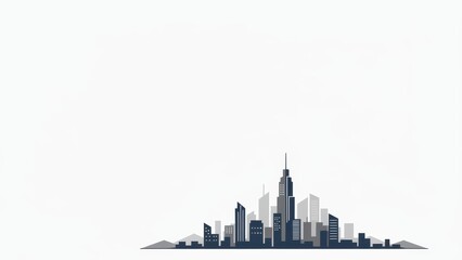 Fototapeta premium Minimalist Cityscape Illustration with Skyscrapers Against White Background for Modern Design