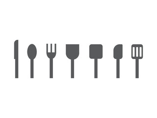 調理器具（包丁、お玉、ヘラ）のアイコンのイラストのセット