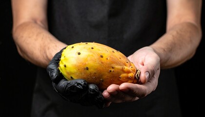 Man holding a yellow passionfruit.