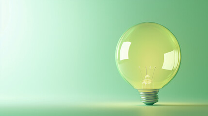 A glowing yellow light bulb stands out against a soft green background, symbolizing creativity and innovation.