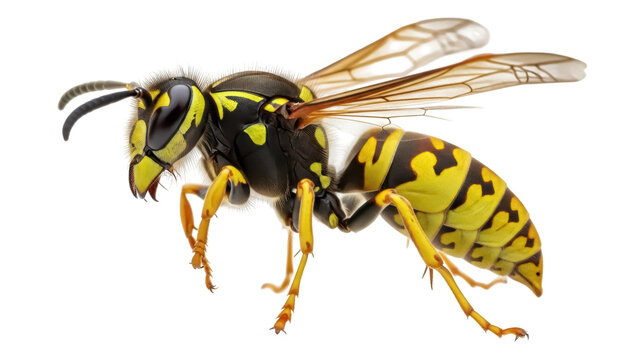 Isolated yellowjacket wasp is a stinging insect with yellow and black stripes and six legs