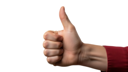 Isolated hand gives a thumbs up gesture, success and approval concept, male arm with cuff