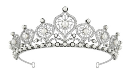 Isolated silver pearl tiara on a neutral background, elegant headpiece, bridal accessory © Isolde