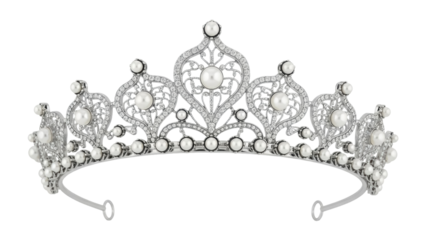 Isolated silver pearl tiara on a neutral background, elegant headpiece, bridal accessory