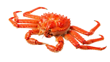 Isolated cooked red king crab on display ready for consumption in a restaurant setting