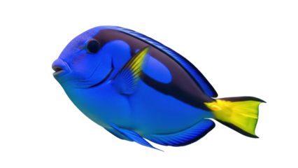 Isolated Blue Tang fish, Dory fish, Paracanthurus hepatus, side view; saltwater sea creature