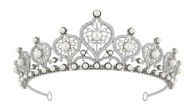 Isolated silver pearl tiara on a neutral background, elegant headpiece, bridal accessory