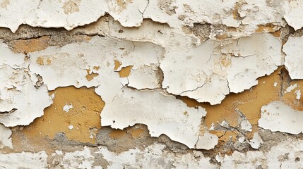 Fototapeta premium Close-Up of Distressed Exterior Wall with Flaking Paint and Textured Plaster in Urban Setting