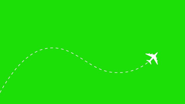 Airplane line path animation.  Seamless, Minimalistic Animation Of Airplane. Travel plane moving curve animation. Travel on airplane map simple animation background. green screen