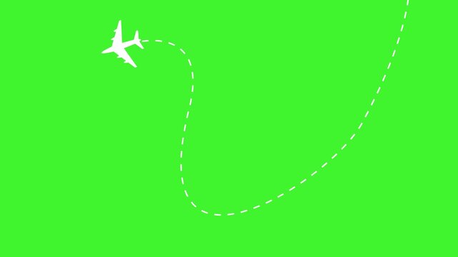 Airplane line path animation.  Seamless, Minimalistic Animation Of Airplane. Travel plane moving curve animation. Travel on airplane map simple animation background. green screen