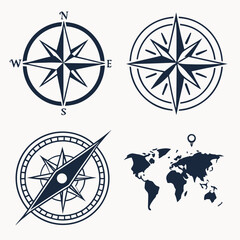 Collection of compass and world map icons