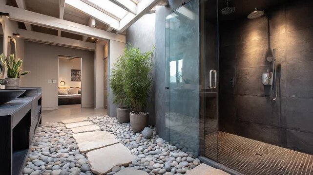 Modern Bathroom Oasis: A contemporary bathroom featuring elegant design, natural light, and a touch of serenity, creating a harmonious and relaxing atmosphere.