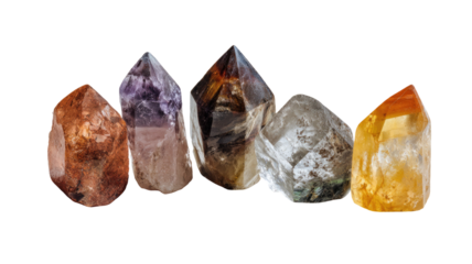 A macro close-up of a natural amber stone necklace and precious gemstone mineral isolated on a white background showing the rough organic texture of a fossilized crystal