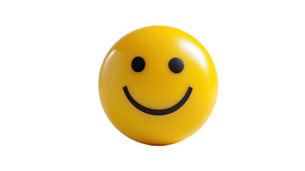 Fototapeta premium Happy 3d yellow smiley face emoticon sphere isolated on a white background as a cheerful cartoon icon representing joy and smiling happiness