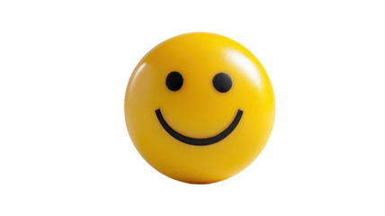 Happy 3d yellow smiley face emoticon sphere isolated on a white background as a cheerful cartoon icon representing joy and smiling happiness