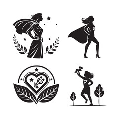 Obraz premium Super Mom Icons Silhouette Bundle, Strong Mother Concept.