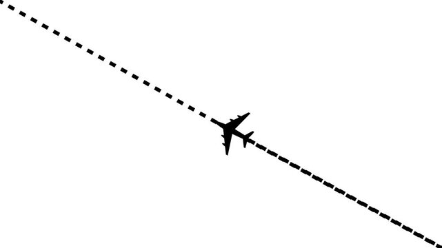 air plane flight route with start point. Airplane line path motion animation. Passenger Plane Icon and dash line trace animation. Dashed line plane route animation. Airplane flight path animation, 