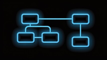 Modern glowing blue flowchart diagram on black background