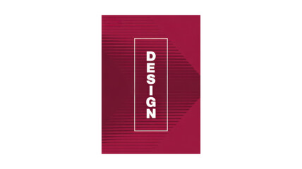 A vibrant modern abstract graphic design banner features the word DESIGN in a vertical white frame on a rich dark red background adorned with dynamic 