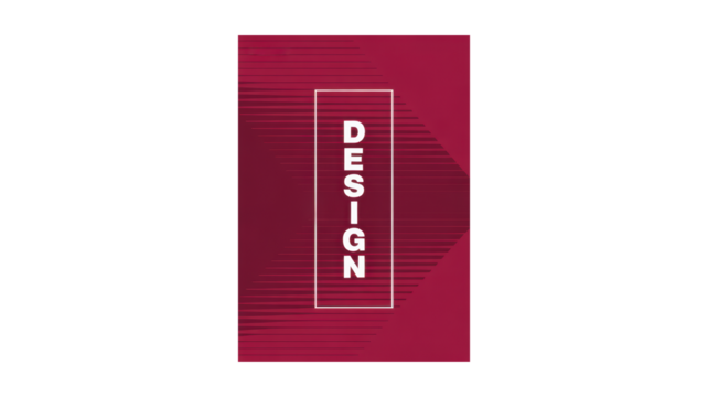 A vibrant modern abstract graphic design banner features the word DESIGN in a vertical white frame on a rich dark red background adorned with dynamic  - Powered by Adobe