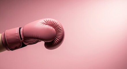 Pink boxing glove on pink background with copy space for empowerment or sports concepts