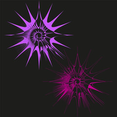 Purple star abstract. Spiky flower shape. Dark background Vector. Violet fractal.
