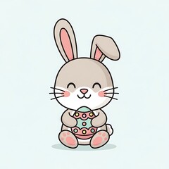 Obraz premium A cute cartoon bunny holding a decorated egg