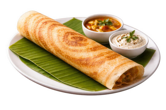 Delicious Indian dosa with sambar and chutney