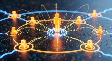 Stunning network concept with glowing connections and central leader