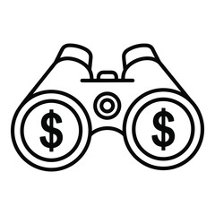 Vector icon a black line icon of binoculars with dollar signs on the lenses