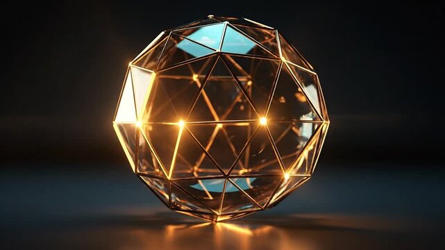 A geometric sphere rendered in a futuristic style, with a metallic frame and glowing points