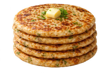 Stack of savory flatbreads with butter and herbs