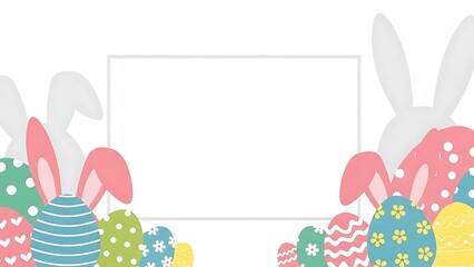 Easter bunny ears and eggs border frame