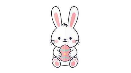 Cute cartoon bunny holding a pink egg